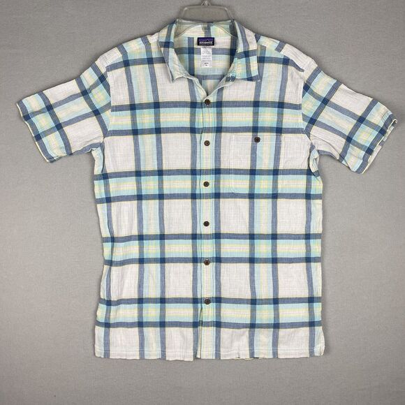 Patagonia Organic Cotton Button Up Short Sleeve Plaid XL Great Condition Green - Picture 1 of 7